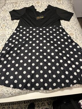 YMING Black and White Polka Dot Midi Fit-and-Flare Dress